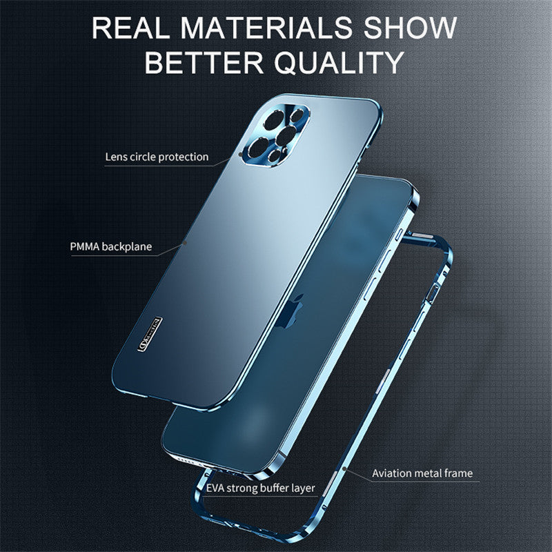 Luxury Ultra-Thin iPhone Case: Metal Alloy and Glass, Privacy Protection, Double-Sided 360° Full Protection | MagSafe-Compatible Magnetic Adsorption | Shockproof with Camera Protection | Apple iPhone 16/16e, 15, 14, 13, 12 Pro Max, Pro, Plus & Mini Cover