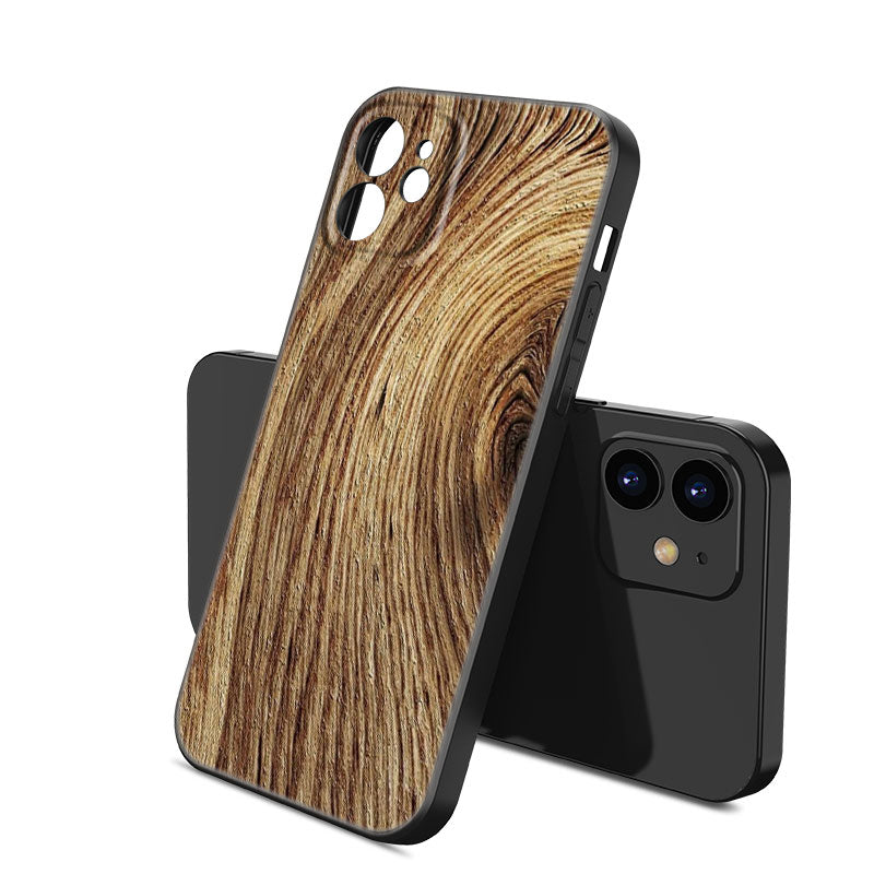 Luxury iPhone Case Made of Solid Wood Bamboo and Metallic with Smooth Brown Wood Grain | MagSafe Case with 360-Degree Protection & Camera Lens Cover for Apple iPhone 16/16e, 15, 14, 13, 12 Pro Max, Pro, Plus & Mini Cover | Shockproof Phone Case