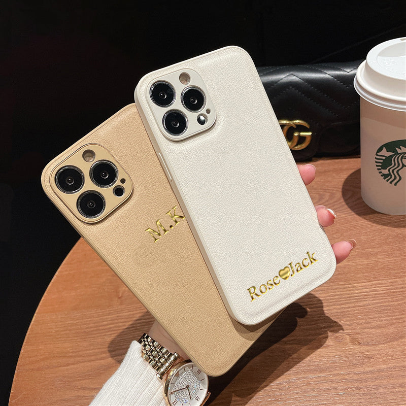 Personalized Luxury Leather iPhone Case for Apple iPhone 16/16e, 15, 14, 13, 12 Pro Max, Pro, Plus & Mini | Name, Initials, Symbols & Numbers | Custom Engraved Case | MagSafe Compatible Cover with Camera Protection & Genuine Leather