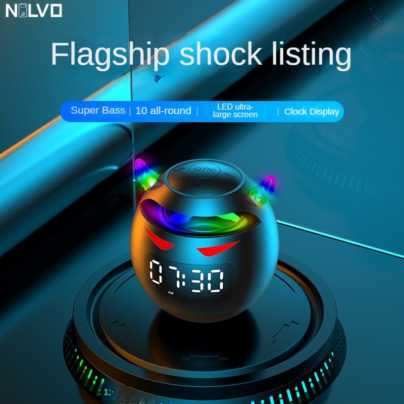 Mini haut-parleur Réveil Bluetooth avec horloge | Conception petit diable, réveil, mini caisson de basses audio, carte