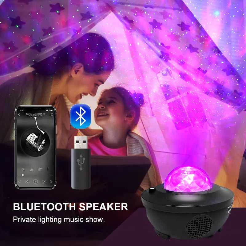 Premium Sternenprojektor Nachtlicht mit Ozeanwellen Musiklautsprecher - Himmelslichtprojektor für Smartphone, Laptop, Tablet, PC, Apple iPhone