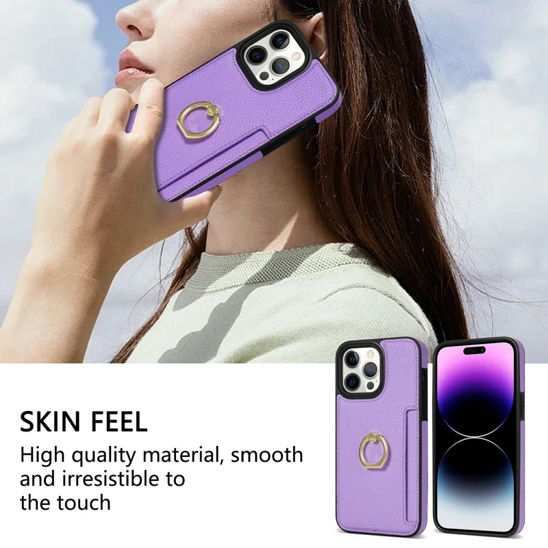 Premium Leather Wallet Case with Card Slot, Ring Holder, and Stand for iPhone | MagSafe Case with Full Protection and Camera Lens Cover for Apple iPhone 16/16e, 15, 14, 13, 12 Pro Max, Pro, Plus & Mini | Heavy Duty, Premium Wallet & Protective Case