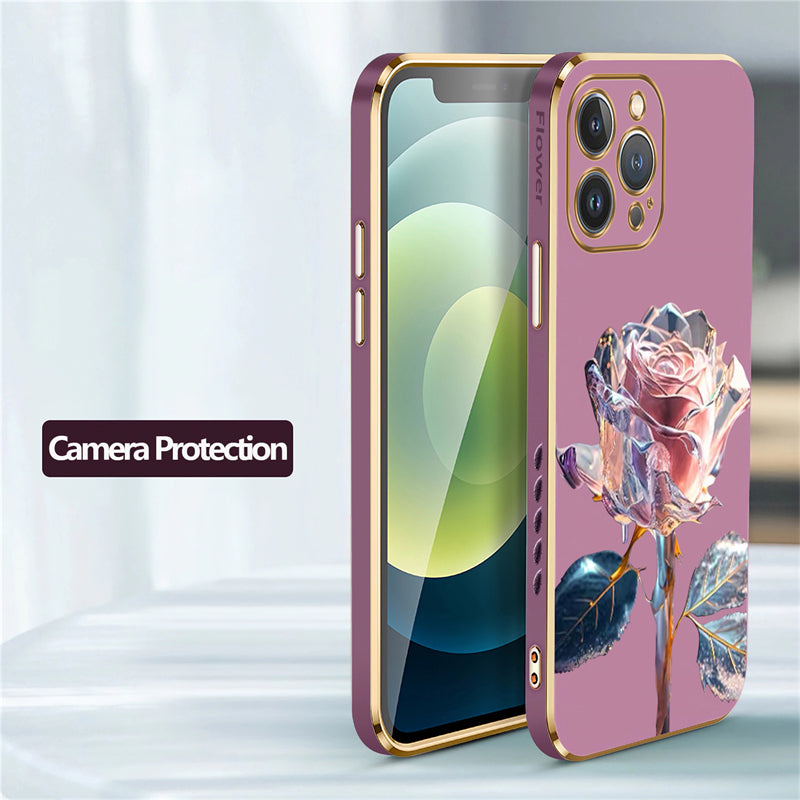 Luxury Crystal Rose Diamond iPhone Case | MagSafe Case with 360-Degree Protection and Camera Lens Cover for Apple iPhone 16/15/14/13/12 Pro Max, Plus, Mini Cover | Armor Case, Bumper Cover Phone Case | High-Quality Protective Cover