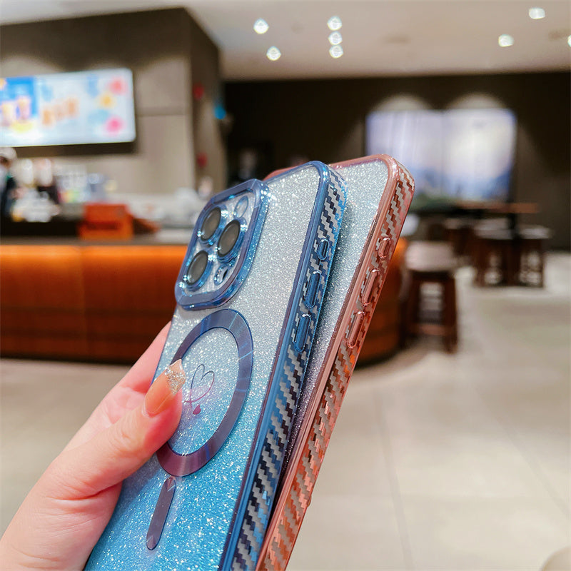 <tc>Coque magnétique de luxe pour iPhone avec bandoulière et paillettes dégradées | Étui MagSafe avec protection d’objectif caméra | Apple iPhone 17/17 Air/16/16e/15/14/13 Pro Max Plus | Étui blindé en TPU souple plaqué, protection haut de gamme</tc>