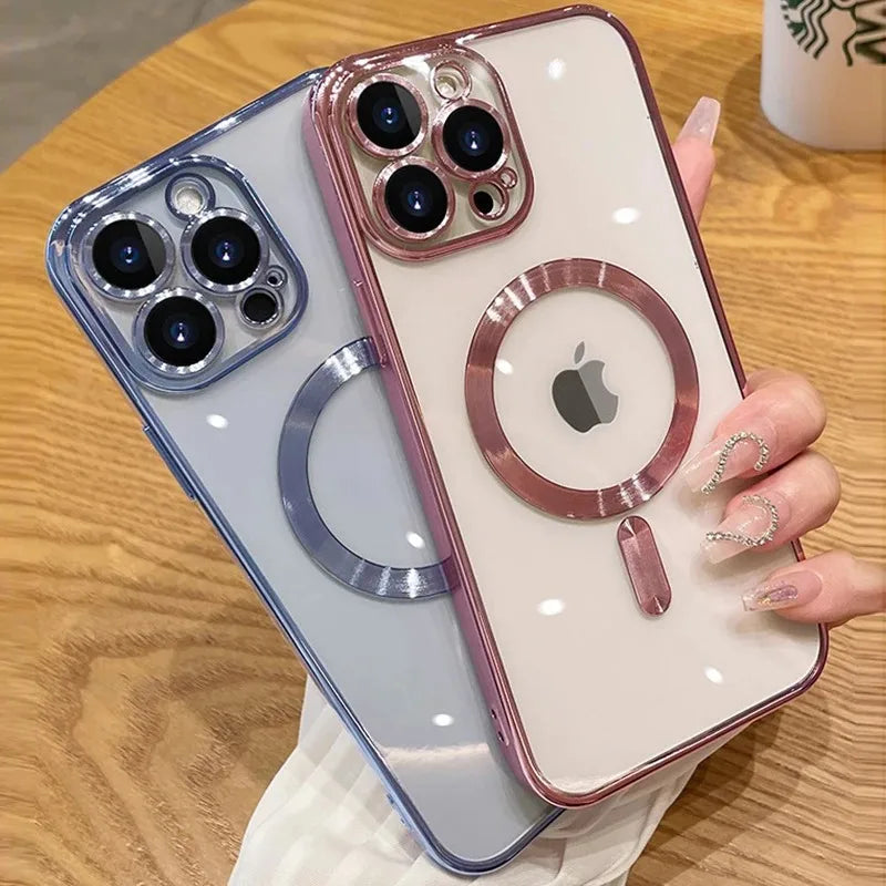 Coque Apple iPhone de luxe magnétique en silicone souple | Protection de l'appareil photo, revêtement transparent de qualité supérieure, chargement sans fil Magsafe et résistant aux rayures.