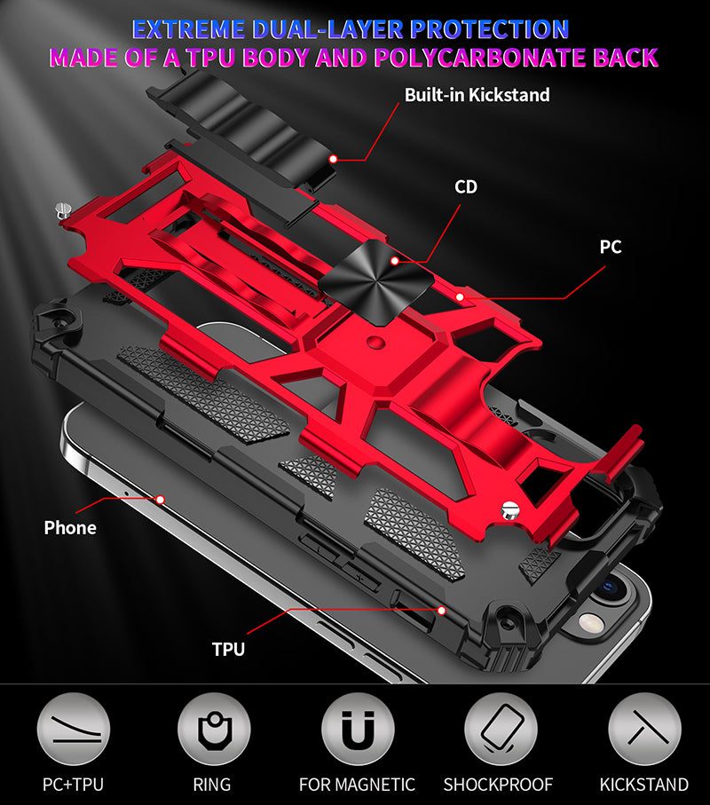 Coque iPhone armure militaire hybride de haute qualité MagSafe Case pour Apple iPhone 15/14/13/12 Pro Max Plus avec support intégré, coque camouflage, protection complète de l'appareil photo et protection d'écran