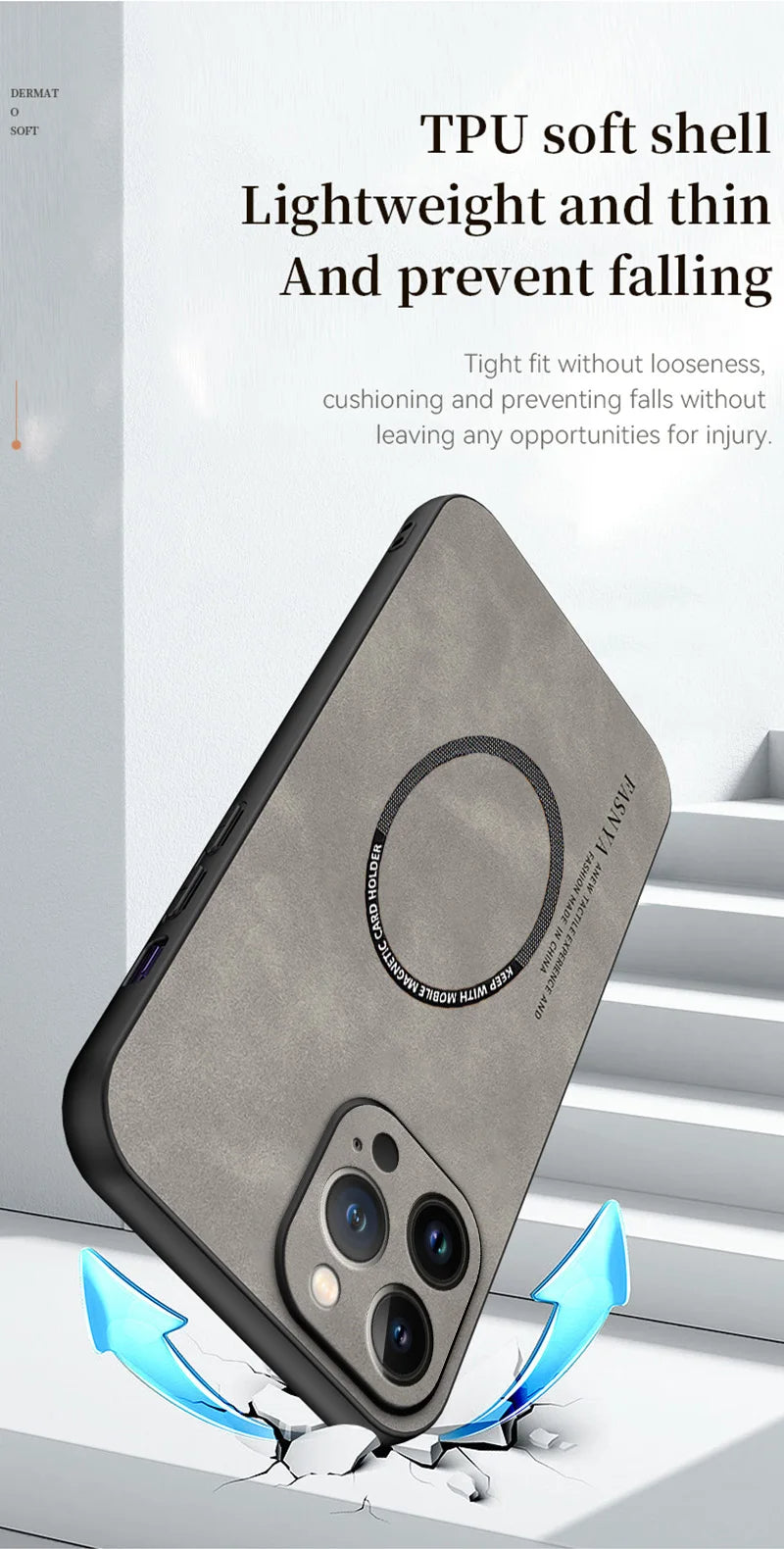 Étui MagSafe en cuir de haute qualité : étui magnétique pour iPhone | Coque antichoc avec housse de protection pour appareil photo - Coque blindée pour Apple iPhone 15/14/13 Pro Max Plus | Coque de téléphone de luxe