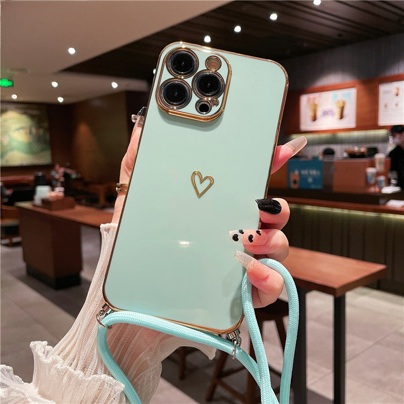 Étui pour iPhone avec dragonne et bandoulière de qualité supérieure avec revêtement de luxe en silicone souple | MagSafe Étui avec protection d'objectif d'appareil photo pour Apple iPhone 15/14/13/12 Pro Max Plus Mini – Sangle de cou, bandoulière