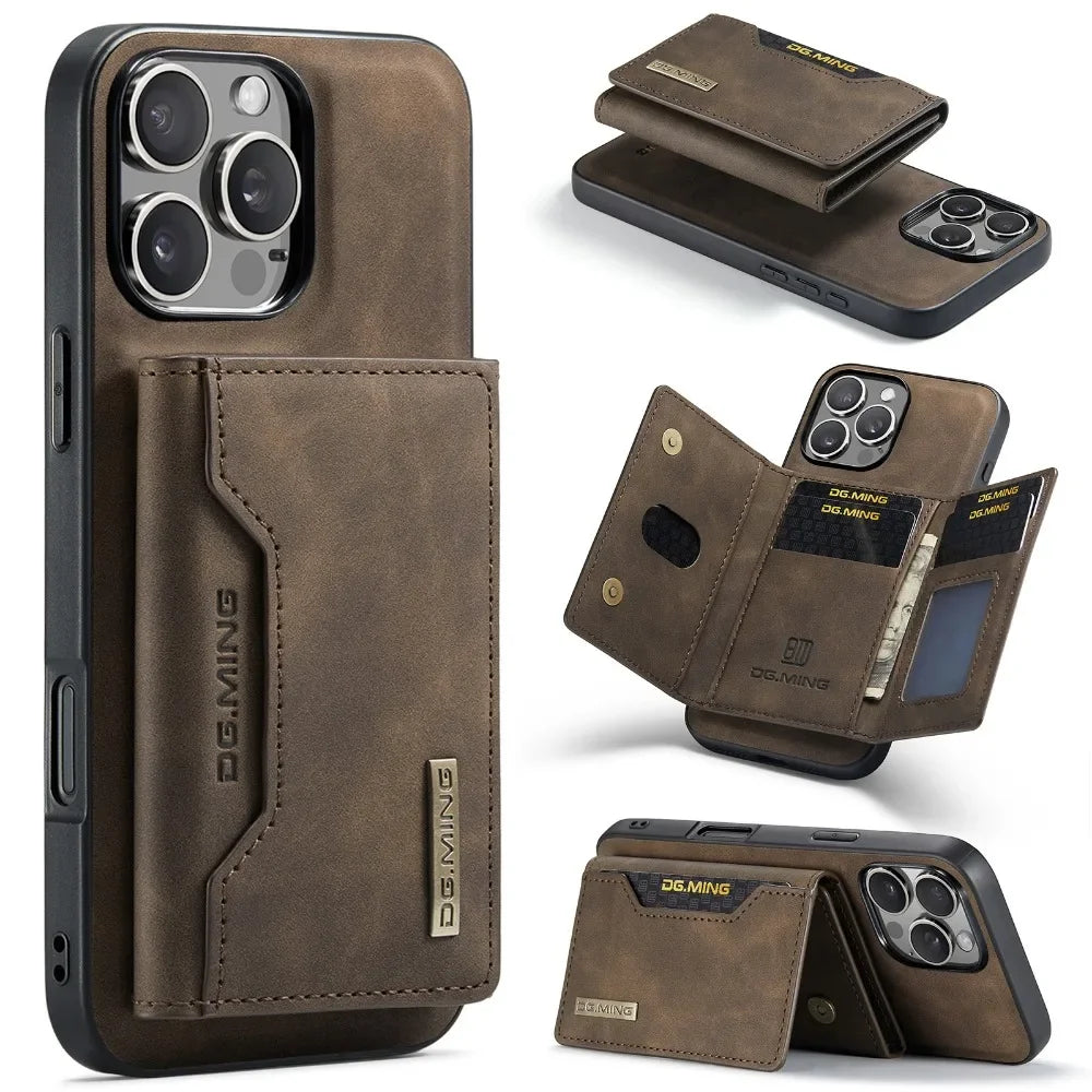 Premium Leather Magnetic Wallet with Card Holder iPhone Case | MagSafe Case for Apple iPhone 16/15/14/13/12 Pro Max, Plus, Mini - 360-Degree Protection Cover with Camera Lens Protection | Armor Phone Case | Wallet Protective Cover
