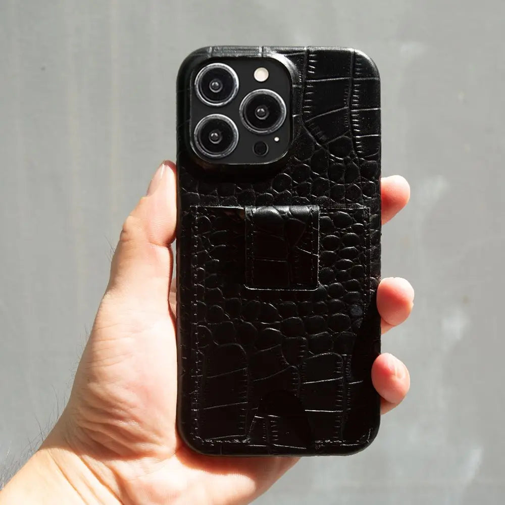 High-Quality Genuine Leather iPhone Case with Card Holder Slot | Cover with Camera Protection for Apple iPhone 16/15/14/13/12 Pro Max Plus Mini Armor Case | Wallet Phone Cover