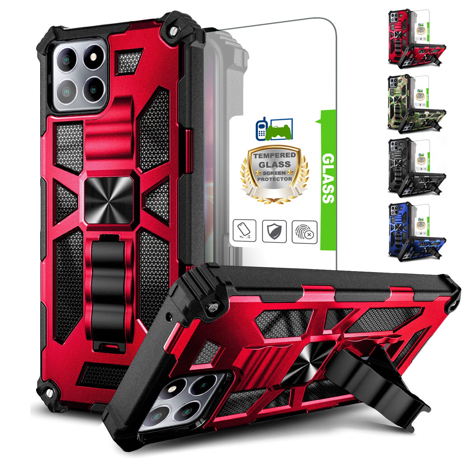 Coque iPhone armure militaire hybride de haute qualité MagSafe Case pour Apple iPhone 15/14/13/12 Pro Max Plus avec support intégré, coque camouflage, protection complète de l'appareil photo et protection d'écran