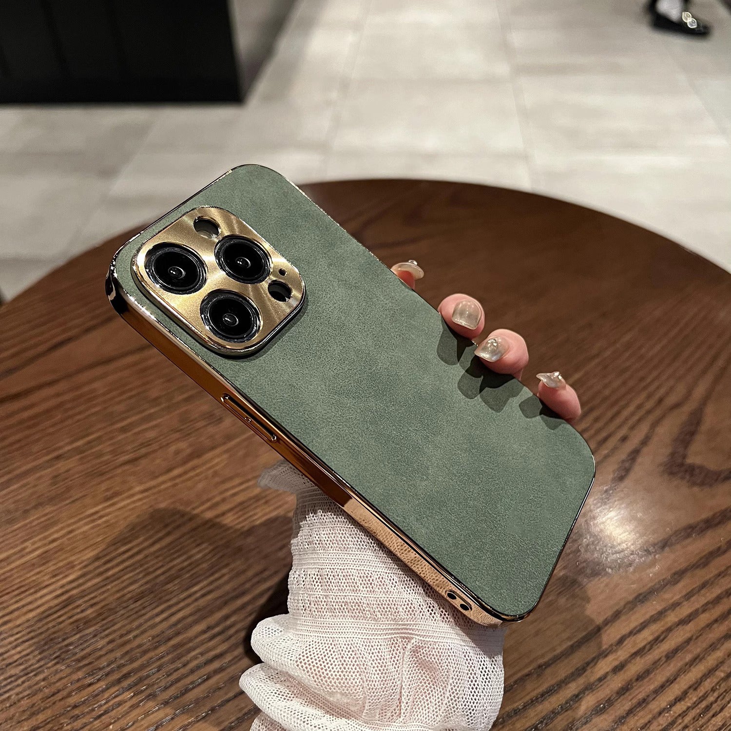 Étui en cuir Premium MagSafe Apple iPhone avec cadre galvanisé | Coque cadre doré, protection appareil photo - coque de protection pour iPhone 15, 14 Pro Max Plus