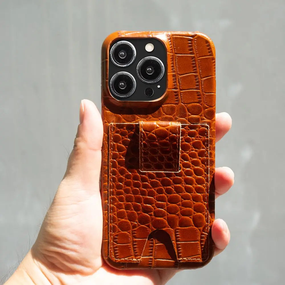 High-Quality Genuine Leather iPhone Case with Card Holder Slot | Cover with Camera Protection for Apple iPhone 16/15/14/13/12 Pro Max Plus Mini Armor Case | Wallet Phone Cover