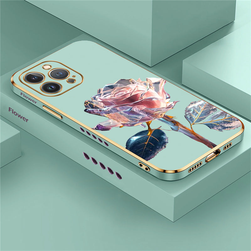 Luxury Crystal Rose Diamond iPhone Case | MagSafe Case with 360-Degree Protection and Camera Lens Cover for Apple iPhone 16/15/14/13/12 Pro Max, Plus, Mini Cover | Armor Case, Bumper Cover Phone Case | High-Quality Protective Cover