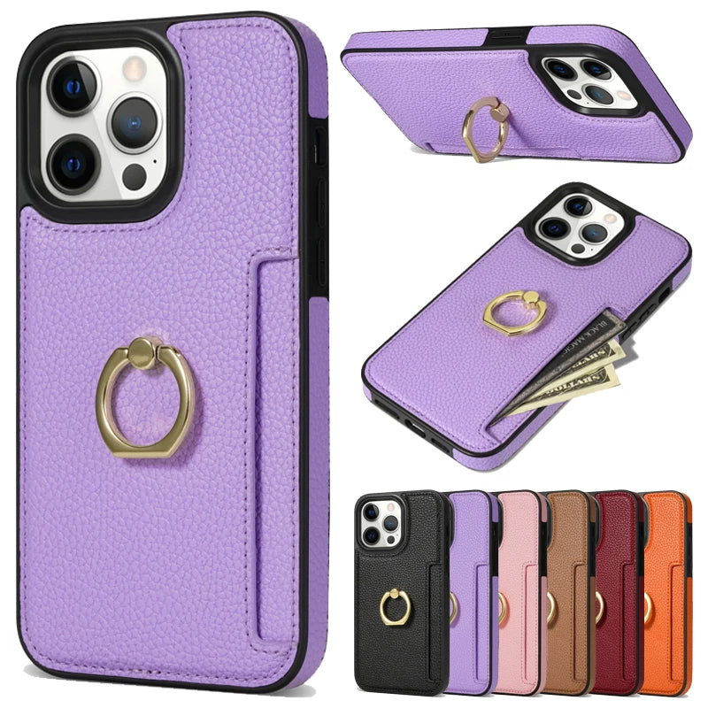 Premium Leather Wallet Case with Card Slot, Ring Holder, and Stand for iPhone | MagSafe Case with Full Protection and Camera Lens Cover for Apple iPhone 16/16e, 15, 14, 13, 12 Pro Max, Pro, Plus & Mini | Heavy Duty, Premium Wallet & Protective Case