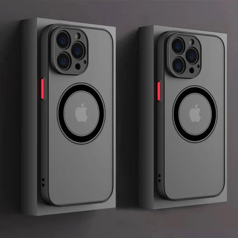 Étui Apple iPhone magnétique mat de luxe | Housse blindée antichoc de qualité supérieure avec protection de caméra et chargement sans fil Magsafe
