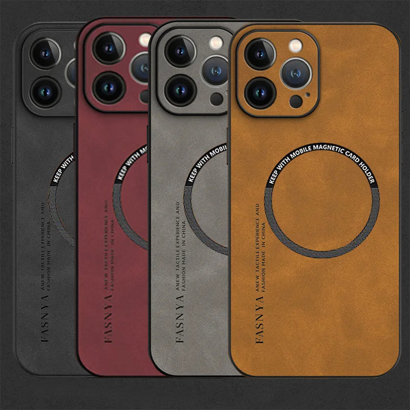 Étui MagSafe en cuir de haute qualité : étui magnétique pour iPhone | Coque antichoc avec housse de protection pour appareil photo - Coque blindée pour Apple iPhone 15/14/13 Pro Max Plus | Coque de téléphone de luxe