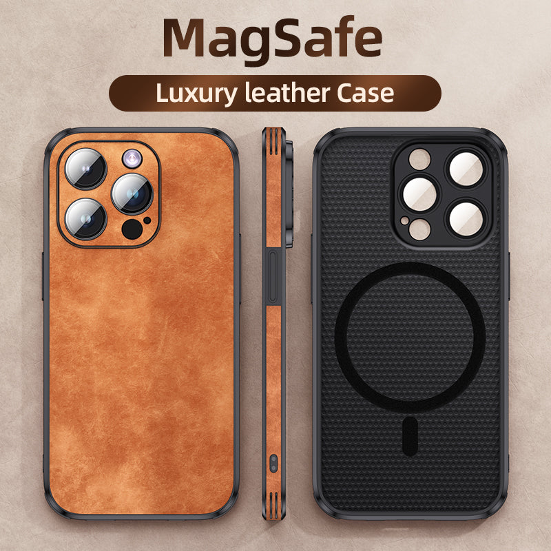 Étui pour iPhone en cuir de haute qualité avec housse de protection antichoc pour appareil photo | Étui MagSafe pour Apple iPhone 15/14/13 Pro Max Plus | Étui pour téléphone portable Panzer