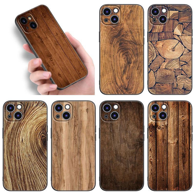 Luxury iPhone Case Made of Solid Wood Bamboo and Metallic with Smooth Brown Wood Grain | MagSafe Case with 360-Degree Protection & Camera Lens Cover for Apple iPhone 16/16e, 15, 14, 13, 12 Pro Max, Pro, Plus & Mini Cover | Shockproof Phone Case