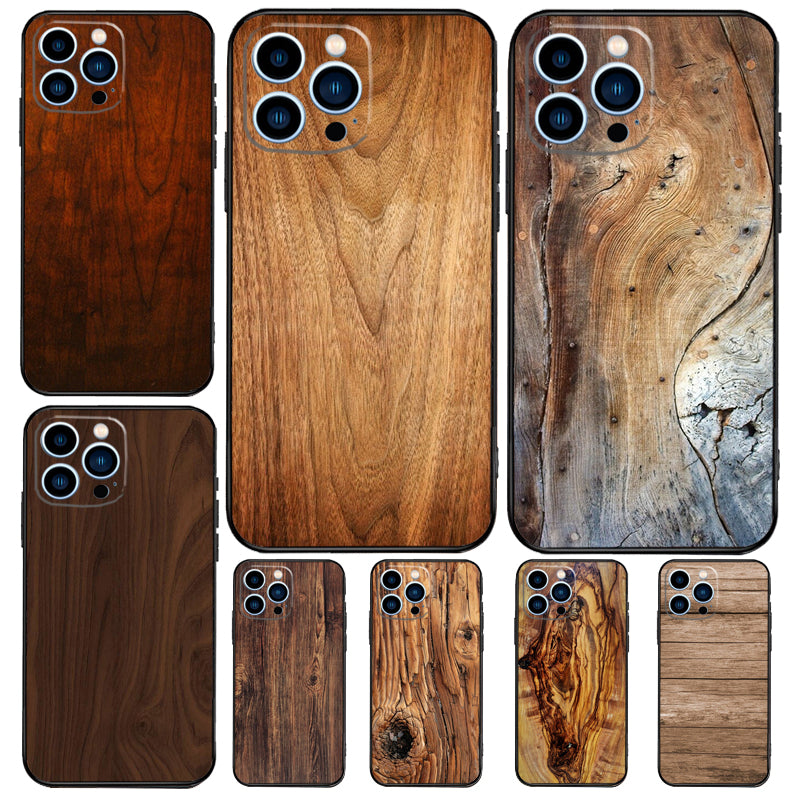 Luxury iPhone Case Made of Solid Wood Bamboo and Metallic with Smooth Brown Wood Grain | MagSafe Case with 360-Degree Protection & Camera Lens Cover for Apple iPhone 16/16e, 15, 14, 13, 12 Pro Max, Pro, Plus & Mini Cover | Shockproof Phone Case