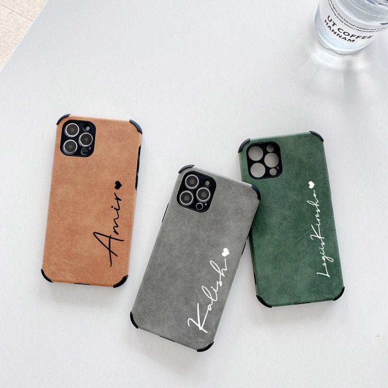 Étui Apple iPhone de luxe personnalisé en cuir d'agneau | Nom personnalisé | Étui MagSafe avec protection d'appareil photo pour iPhone 13 14 15 Pro Max Plus