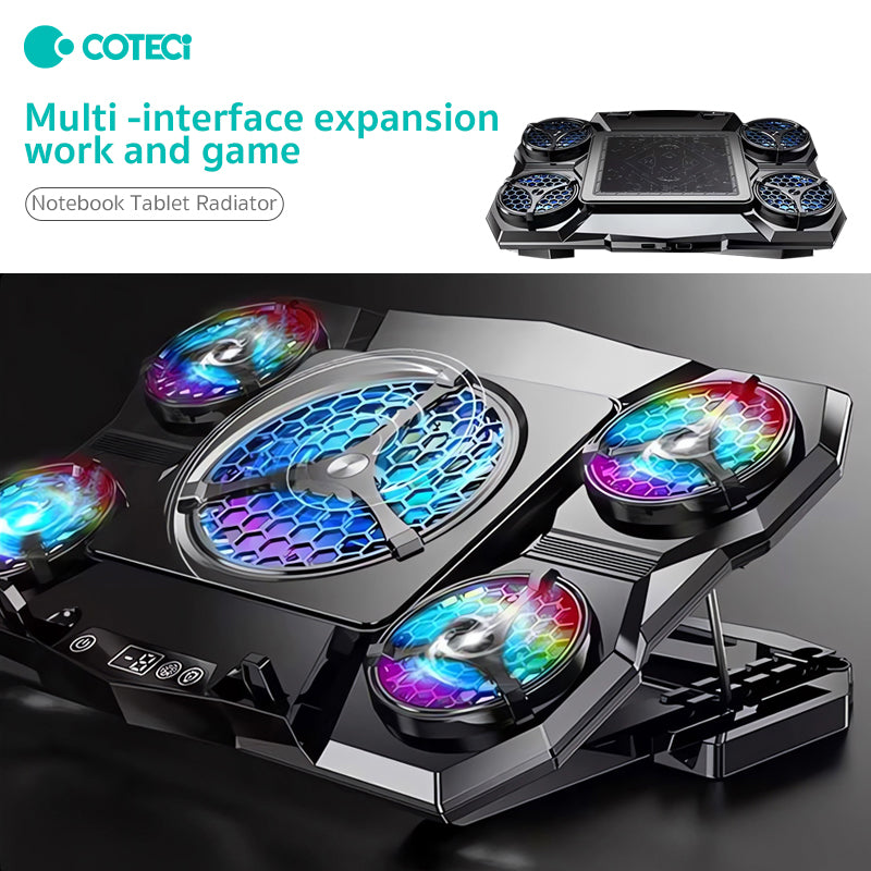 Premium Qualität Jomaa RGB Gaming Laptop Stand | Luftkühler Notebook-Halter mit 6 Lüftern | Basis geeignet für 12-17 Laptops