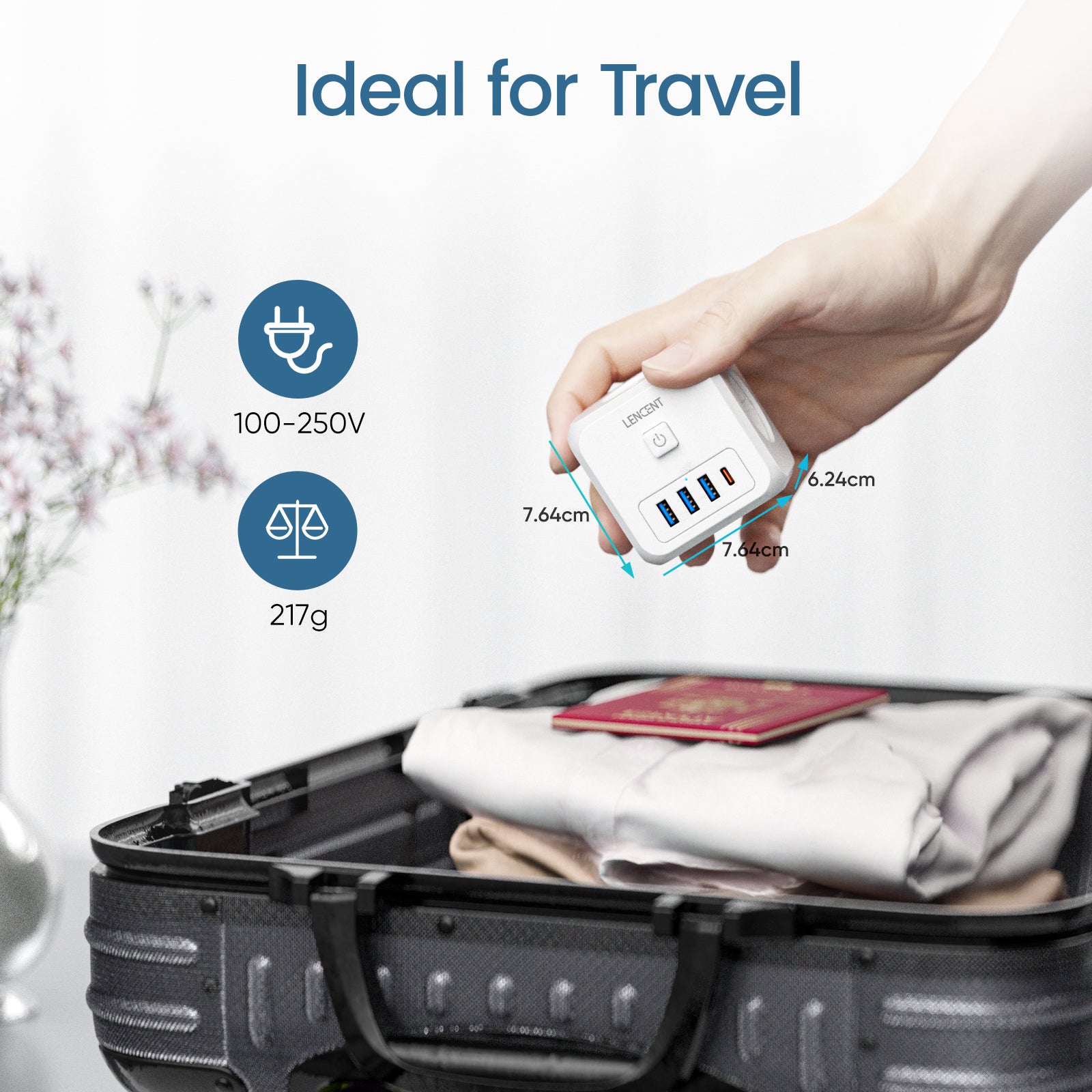 Multiprise premium : 4 prises AC, 3 ports USB, 1 multiprise Type-C avec câble tressé 2m/3m et interrupteur pour la maison