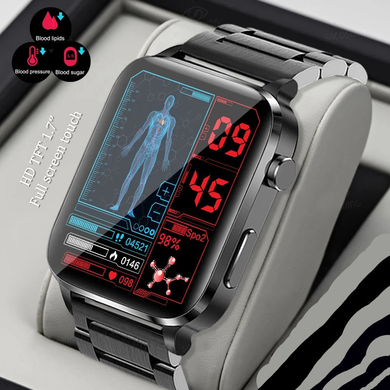 Premium Blood Glucose Smartwatch for Men and Women: AI Voice Assistant, Bluetooth Calling, Infrared SpO2 Sensor, Health Monitoring, ECG, PPG, Sleep, Heart Rate Monitor, Waterproof Fitness Tracker, Full Touch, Long Battery: iOS & Android Devices – Unisex