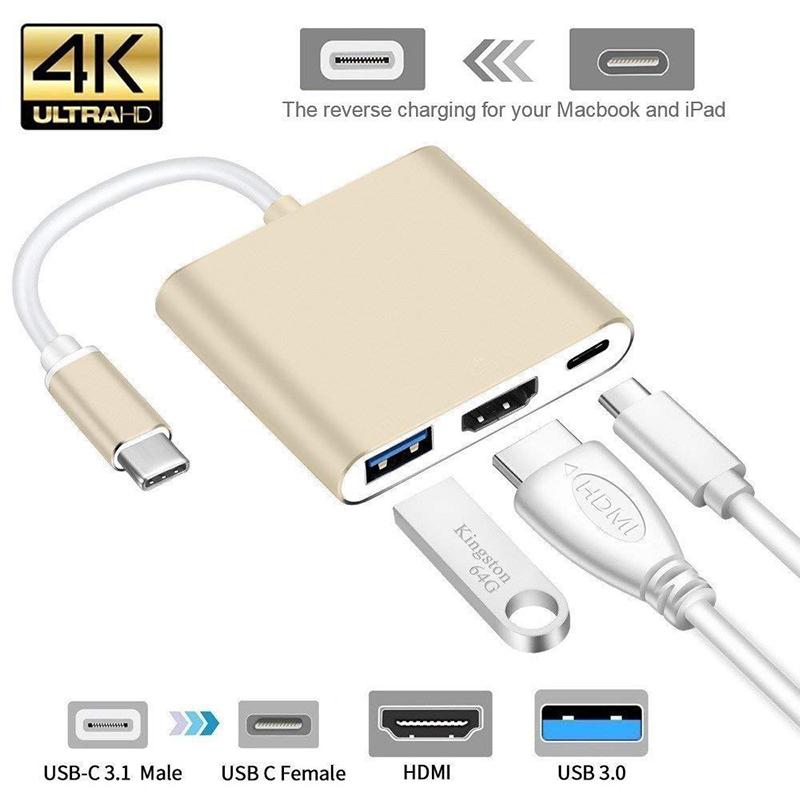 Hub USB-C 3-en-1 : répartiteur Type-C vers HDMI, station d'accueil USB 3.0 de haute qualité pour MacBook Air/Pro, Samsung - Hub USB-C vers HDMI