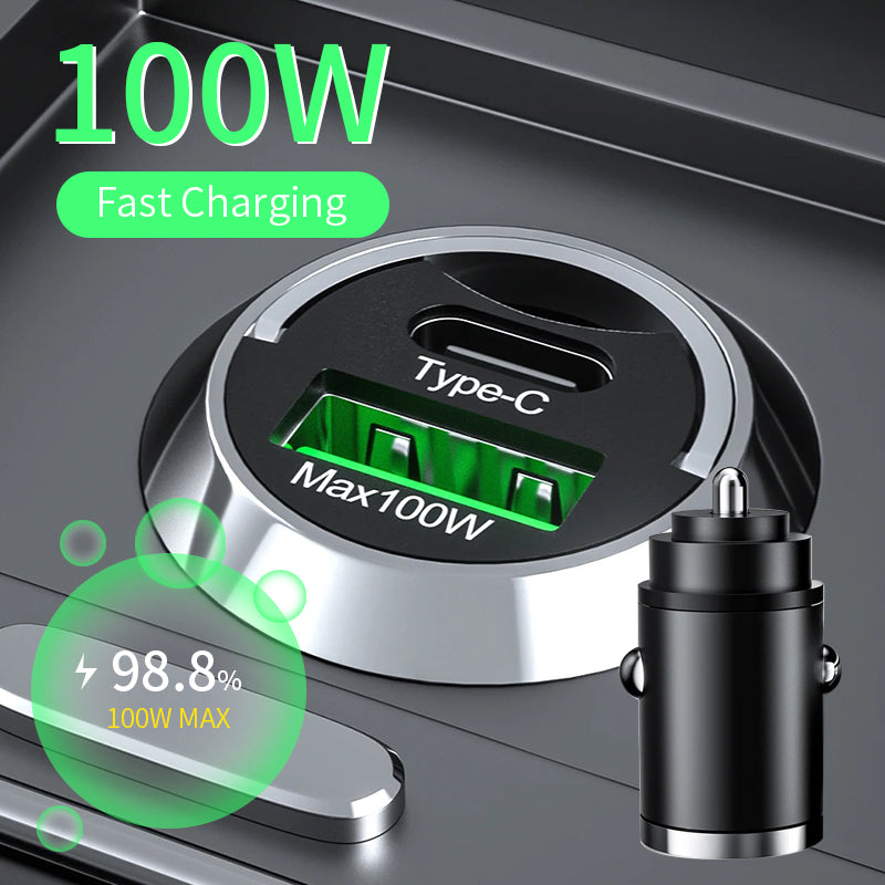 Mini chargeur de voiture 200 W de haute qualité avec fonction de charge rapide pour Apple iPhone 15 14 13 12 11 Pro Max Plus Mini, Android, Xiaomi, Samsung, Huawei | QC 3.0 PD, chargeur de téléphone de voiture USB Type C