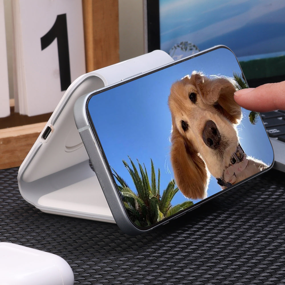 3-in-1 Foldable Fast Charging Station, Double Magnetic 15W Wireless Charger MagSafe | Portable Docking Station for Smartphones, Apple iPhone, Samsung, iOS & Android, AirPods, Watch