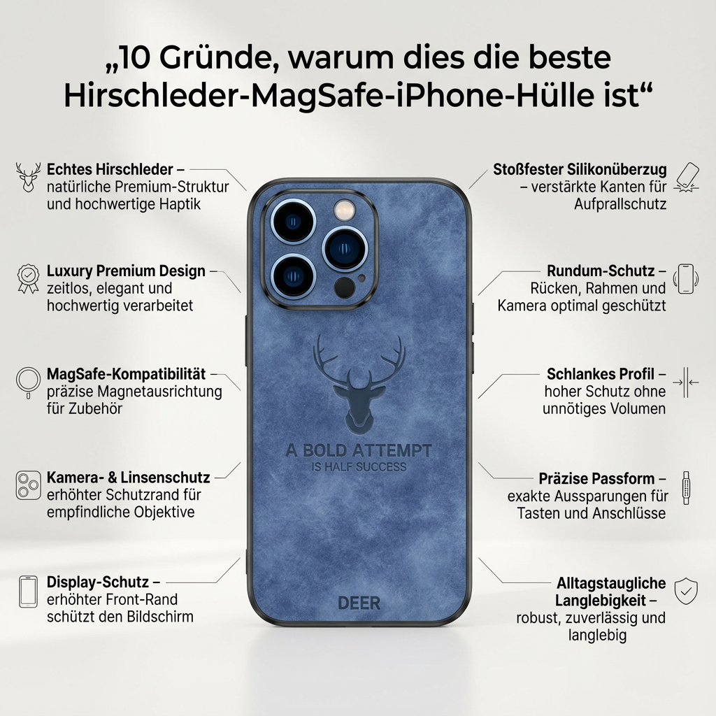 Hochwertige Hirschleder Apple iPhone-Hülle mit Kameralinsenschutz und stoßfestem Silikonüberzug - Phone Heaven Zone