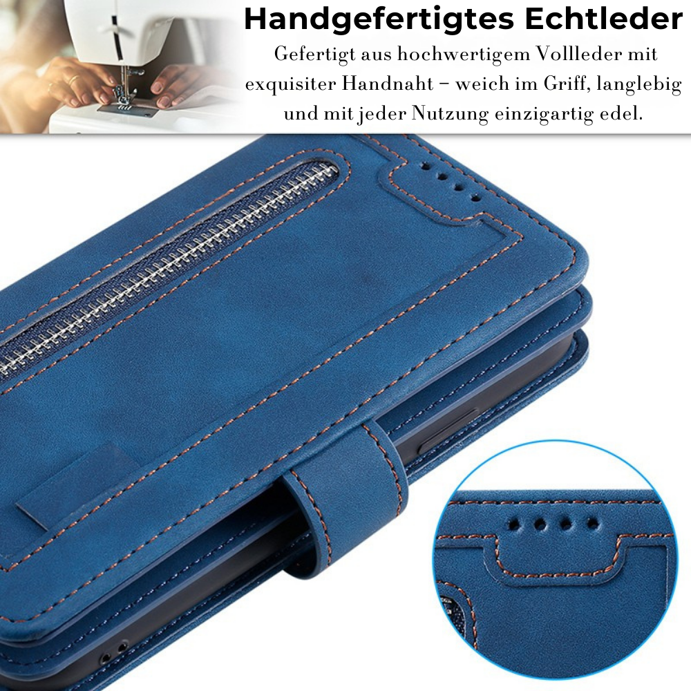 <tc>Étui de téléphone en cuir de haute qualité avec fermeture éclair, porte-cartes, support et sangle | Étui à rabat pour Apple iPhone 16/16e, 15/14/13/12 Pro Max Plus Mini - étui de protection polyvalent</tc>