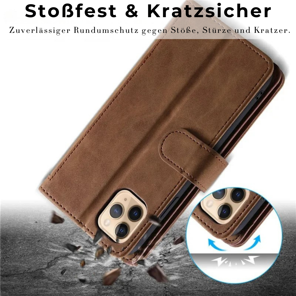 <tc>Étui de téléphone en cuir de haute qualité avec fermeture éclair, porte-cartes, support et sangle | Étui à rabat pour Apple iPhone 16/16e, 15/14/13/12 Pro Max Plus Mini - étui de protection polyvalent</tc>