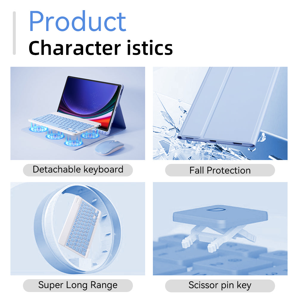 Hochwertige Hülle für Samsung Galaxy Tab S8 x700/x706, S7, S6 Lite, A7, A8: Drahtlose Maus und Tastatur, Robustes Gehäuse