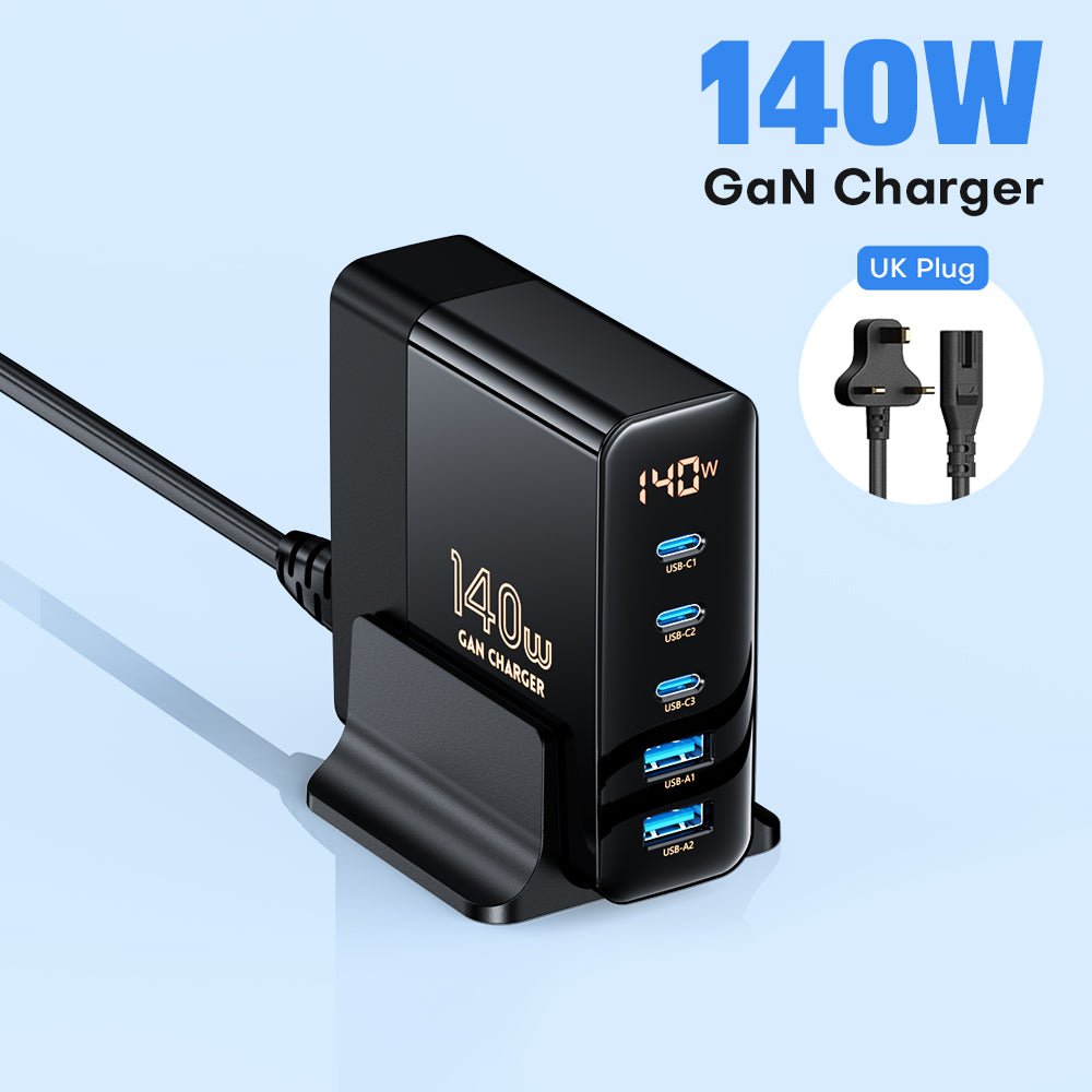 Chargeur rapide GaN 140 W : station de recharge de bureau haut de gamme | Station d'accueil pour station de charge 5 ports USB ASOMETECH | Ordinateur portable, MacBook, iPhone, Samsung