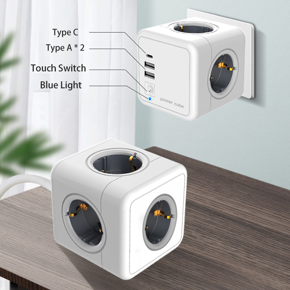 Multiprise premium : 4 prises AC, 3 ports USB, 1 multiprise Type-C avec câble tressé 2m/3m et interrupteur pour la maison