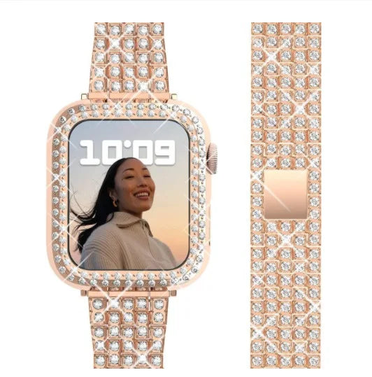 Luxus Premium Glitzer Metall Armband und Diamant Schutzhülle für Apple Uhren Serie 9 8 7 6 5 4 SE | Ultra 49mm 45mm 41mm 40