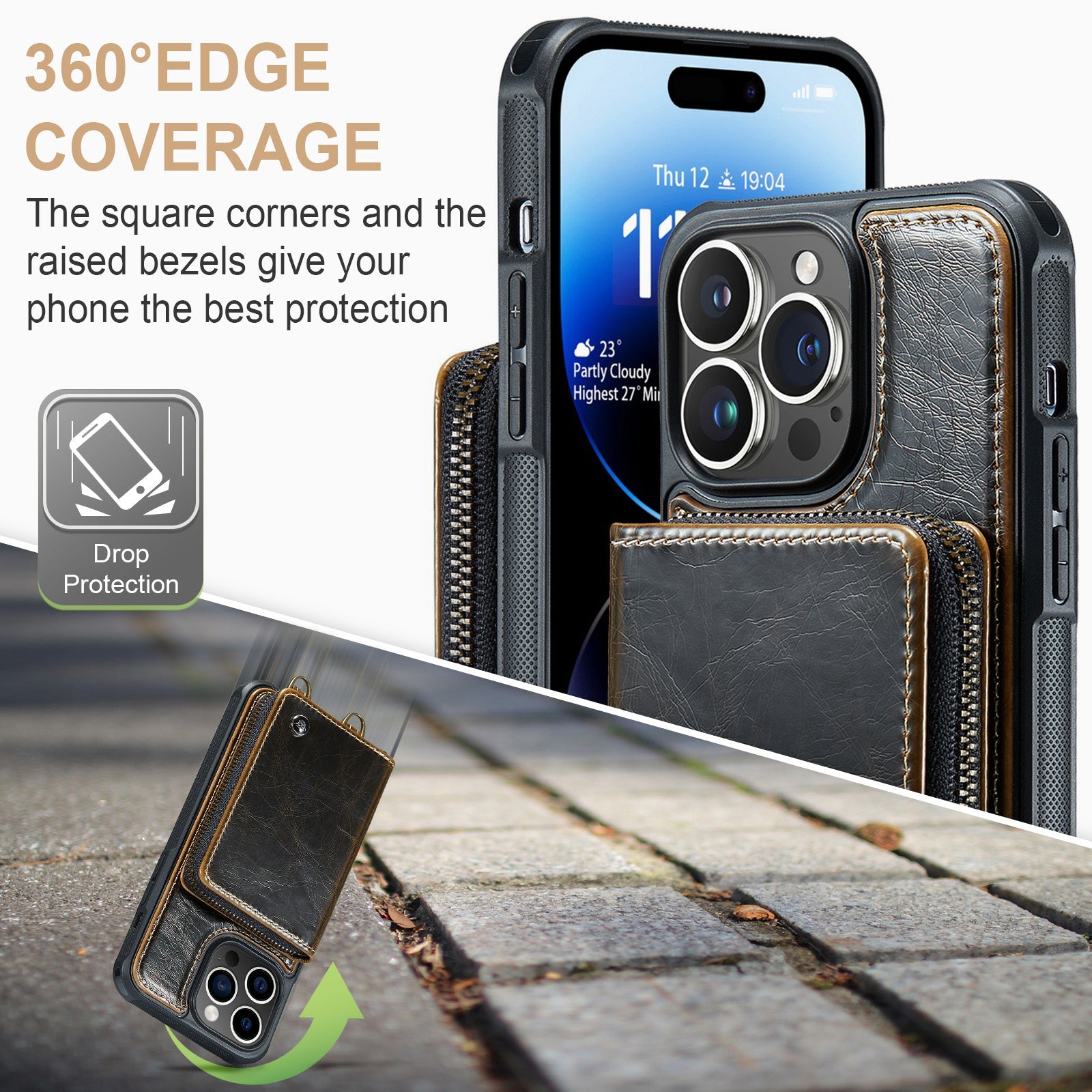 Luxury Leather Wallet Crossbody iPhone Case – Premium MagSafe phone chain & wallet case with card slot, stand function & strap, 360° shockproof protection, slim leather cover, keeps everything organized – perfect for outdoors & workdays