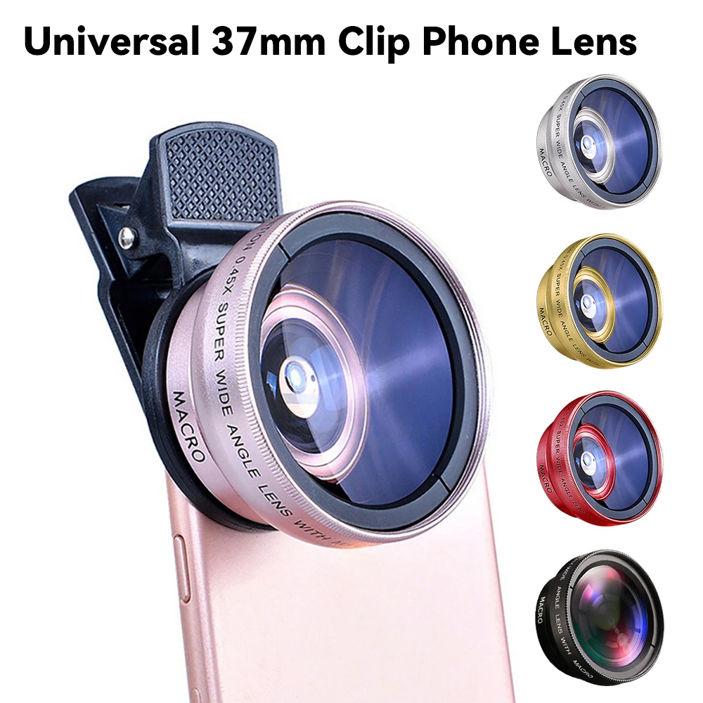 Hochwertiges 2-in-1 Universal-Clip 37mm Handyobjektiv: 0,45x 49UV Super-Weitwinkel + Makro HD, für Smartphones |
