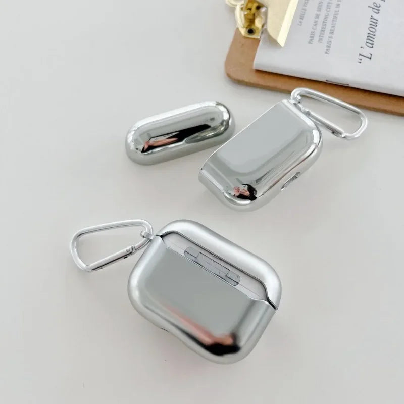 Étui galvanisé de qualité supérieure pour Apple AirPods 1/2/3/Pro | Housse de protection MagSafe Case - Housse en métal argenté avec porte-clés pour AirPods