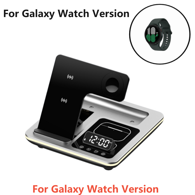 Station de charge rapide sans fil 5-en-1 30W Premium avec LED | Station de chargement rapide sans fil, chargeur avec support et réveil pour iPhone, Samsung, Android, Apple et Galaxy Watch, AirPods