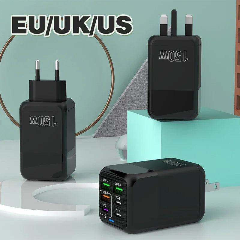 Premium 65W Gan Charger Desktop Fast Charger | 4-in-1 Laptop & Mobile Adapter for Smartphones, Apple iPhone, Samsung, iOS & Android - Fast Charging