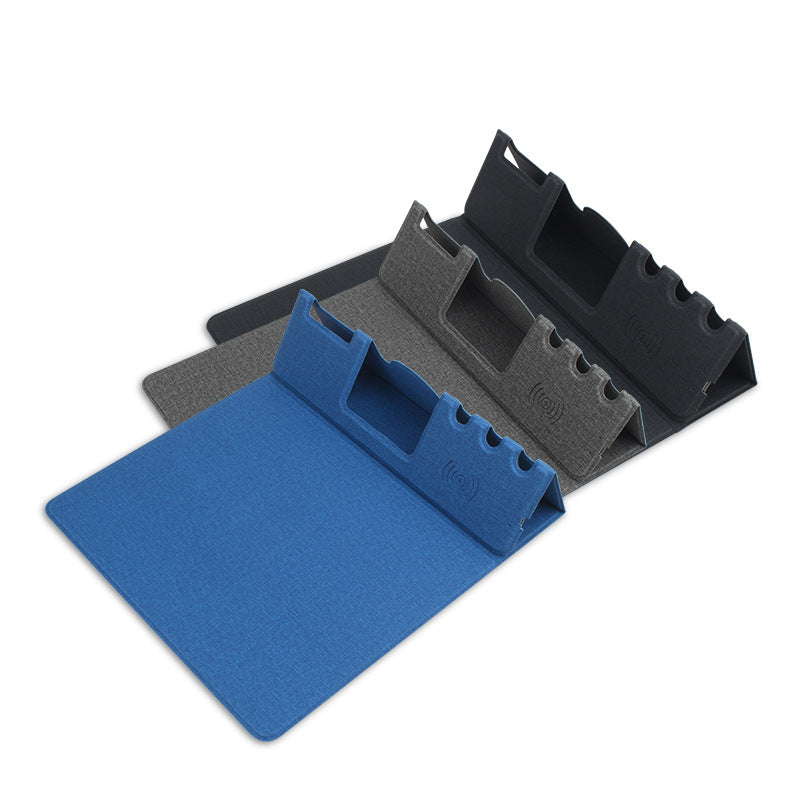 Tapis de souris haut de gamme avec chargeur sans fil Qi pour Apple iPhone 15 14 13 12 11 Pro Max Plus Mini, iOS, Watch, AirPods, Android, Samsung Galaxy, Xiaomi, Huawei : USB-C, support de téléphone portable, PU 2 en 1 Tapis en cuir