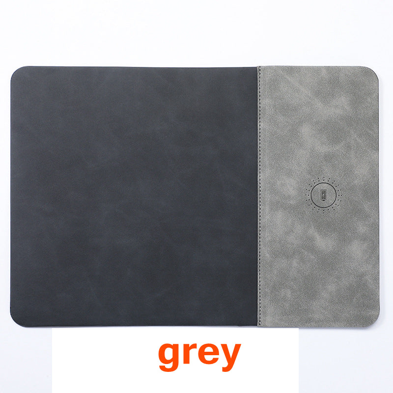 Tapis de souris haut de gamme avec chargeur sans fil Qi pour Apple iPhone 15 14 13 12 11 Pro Max Plus Mini, iOS, Watch, AirPods, Android, Samsung Galaxy, Xiaomi, Huawei : USB-C, support de téléphone portable, PU 2 en 1 Tapis en cuir