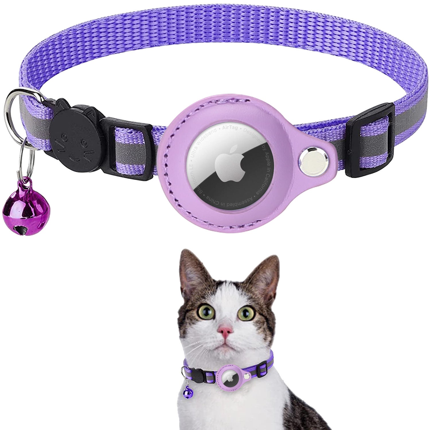 Premium Abnehmbares AirTag Hülle & Case Katzenhalsband: Reflektierendes Cover mit Apple AirTag-Halterung | Glocke