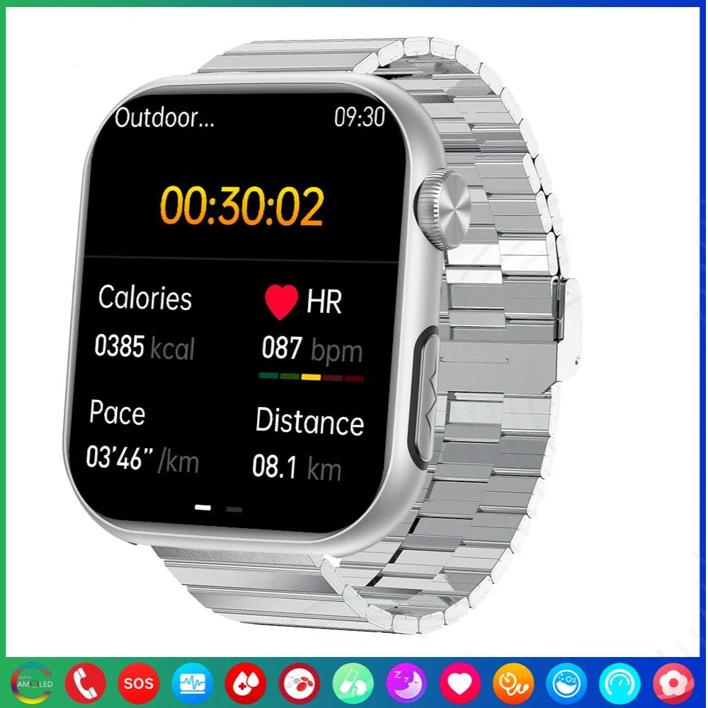 Premium Blutzucker-Smartwatch für Männer und Frauen: KI-Sprachassistent, Bluetooth-Anruf, Infrarot-SpO2-Sensor, Gesundheitsüberwachung, EKG, PPG, Schlaf-& Herzfrequenzmesser, Wasserdichter Fitness-Tracker, Full-Touch, Lange Akkulaufzeit: iOS & Android