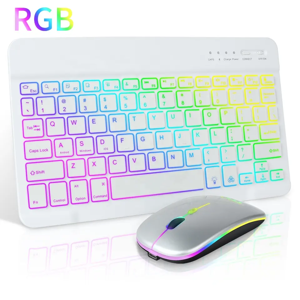 Premium Backlit Tastatur und Maus in 10-Zoll für iPad: Bluetooth-Tastatur mit Hintergrundbeleuchtung | Kompatibel mit iOS, Android, Windows