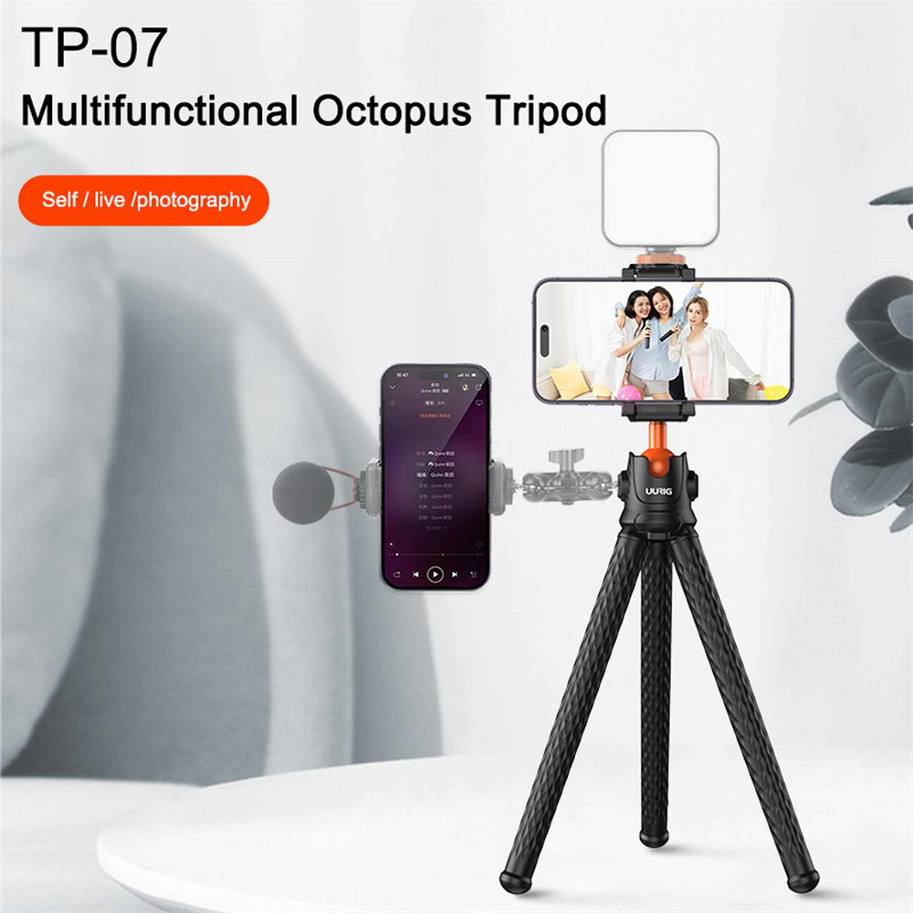 Hochwertiges MT-11 Octopus Flexibles Stativ Verlängerung 1/4 Schraube mit Kugelkopf Cold Shoe Telefonclip | für Telefon