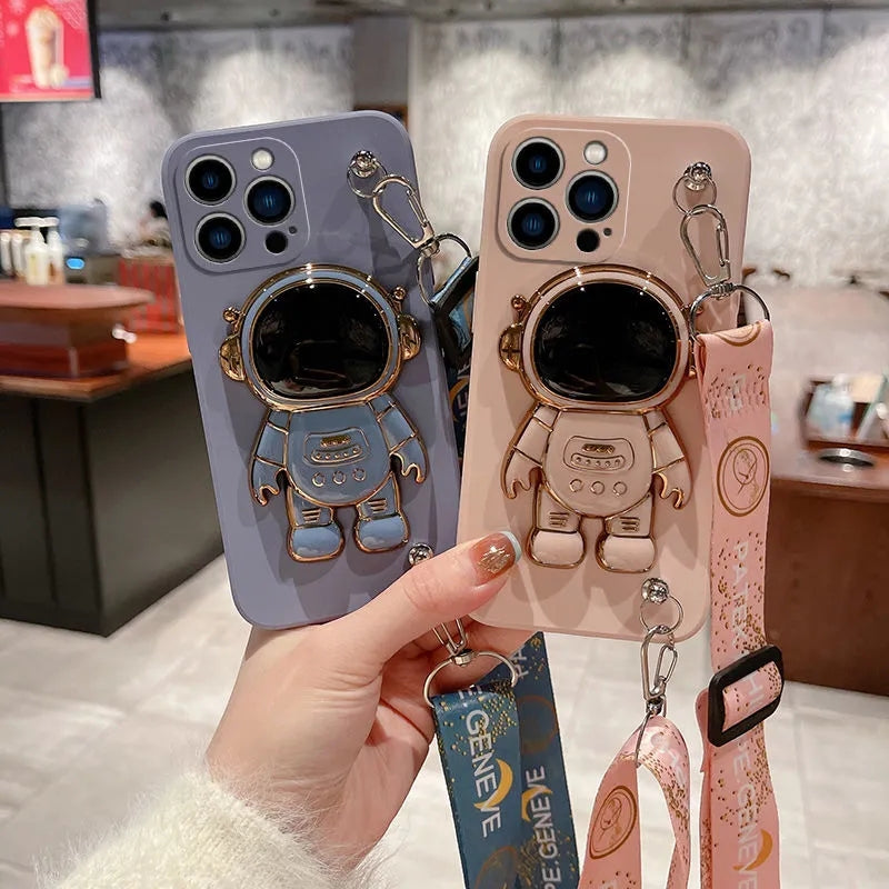 Luxus Crossbody-Lanyard Astronauten-Telefonhalterung und Ständer iPhone Hülle 